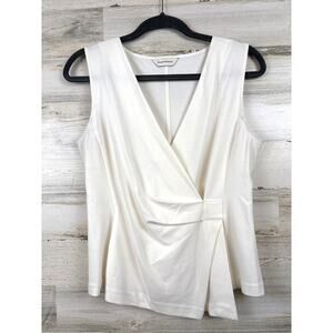 Club Monaco Womens S White V Neck Faux Wrap Sleeveless Stretch Blouse Top